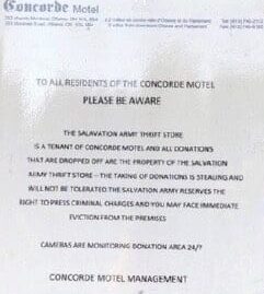 ‘Burning angry’ Vanier councillor condemns sign threatening charges for taking Salvation Army donations at Concorde Motel  CTV News